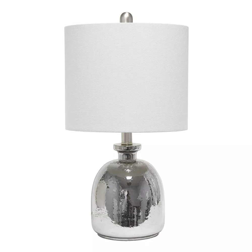 All The Rages Lalia Home Metallic Gray Hammered Glass Jar Table Lamp With Grey Linen Shade