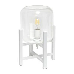 Simple Designs White Wood Mounted Table Lamp With Clear Glass Cylinder Shade