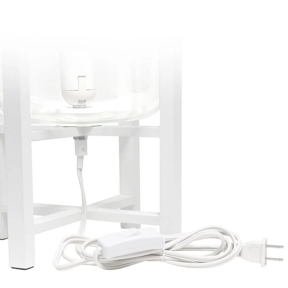 Simple Designs White Wood Mounted Table Lamp With Clear Glass Cylinder Shade - Image 2