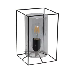 All The Rages Lalia Home Black Framed Table Lamp With Smoked Cylinder Glass Shade, Small