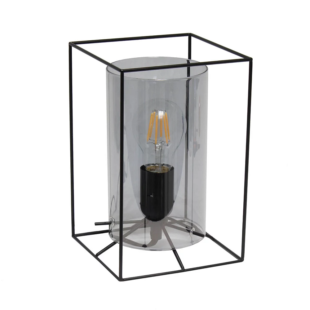 All The Rages Lalia Home Black Framed Table Lamp With Smoked Cylinder Glass Shade, Small