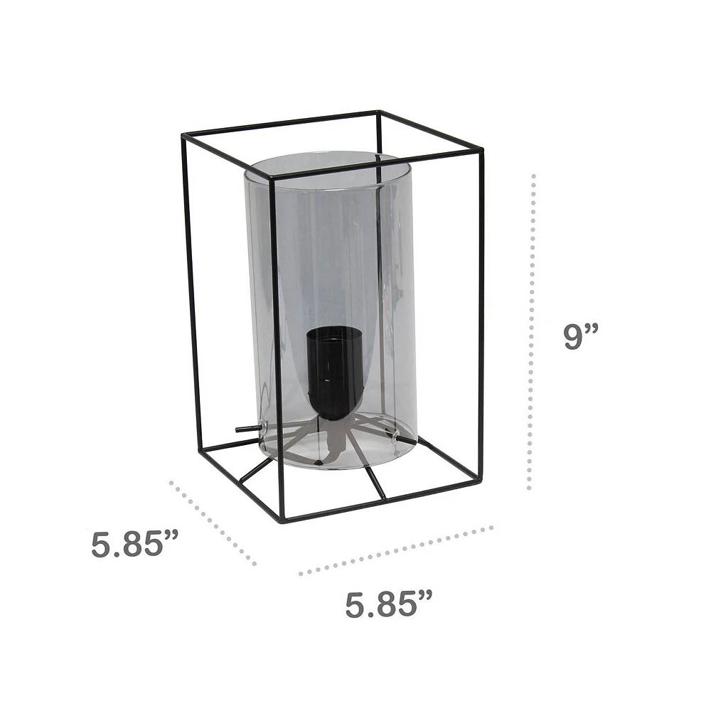 All The Rages Lalia Home Black Framed Table Lamp With Smoked Cylinder Glass Shade, Small - Image 3