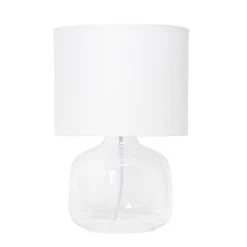 Simple Designs Glass Table Lamp With Fabric Shade, Clear With White Shade