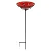 Achla Designs 12 Inch Hand Blown Crackled Glass Birdbath With Metal Stake, Red