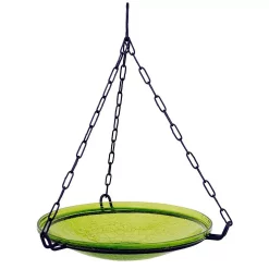 Achla Designs 14" Crackle Glass Birdbath Bowl W/ Rail Mount Bracket, Fern Green