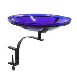 Achla Designs 14 In Crackle Glass Birdbath Decoration W/ Rail Mount, Cobalt Blue