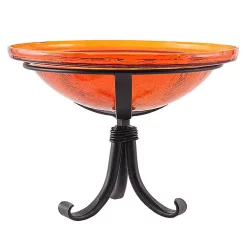 Achla Designs Hand Blown Crackle Glass Garden Birdbath W/ Tripod Stand, Mandarin