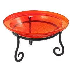 Achla Designs Hand Blown Crackle Glass Garden Birdbath With Stand, Tomato Red