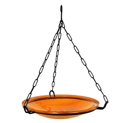 Achla Designs 14 In Hand Blown Crackle Glass Hanging Birdbath Bowl, Mandarin