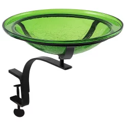 Achla Designs 12 In Crackle Glass Bowl Birdbath Decoration W/ Rail Mount, Green