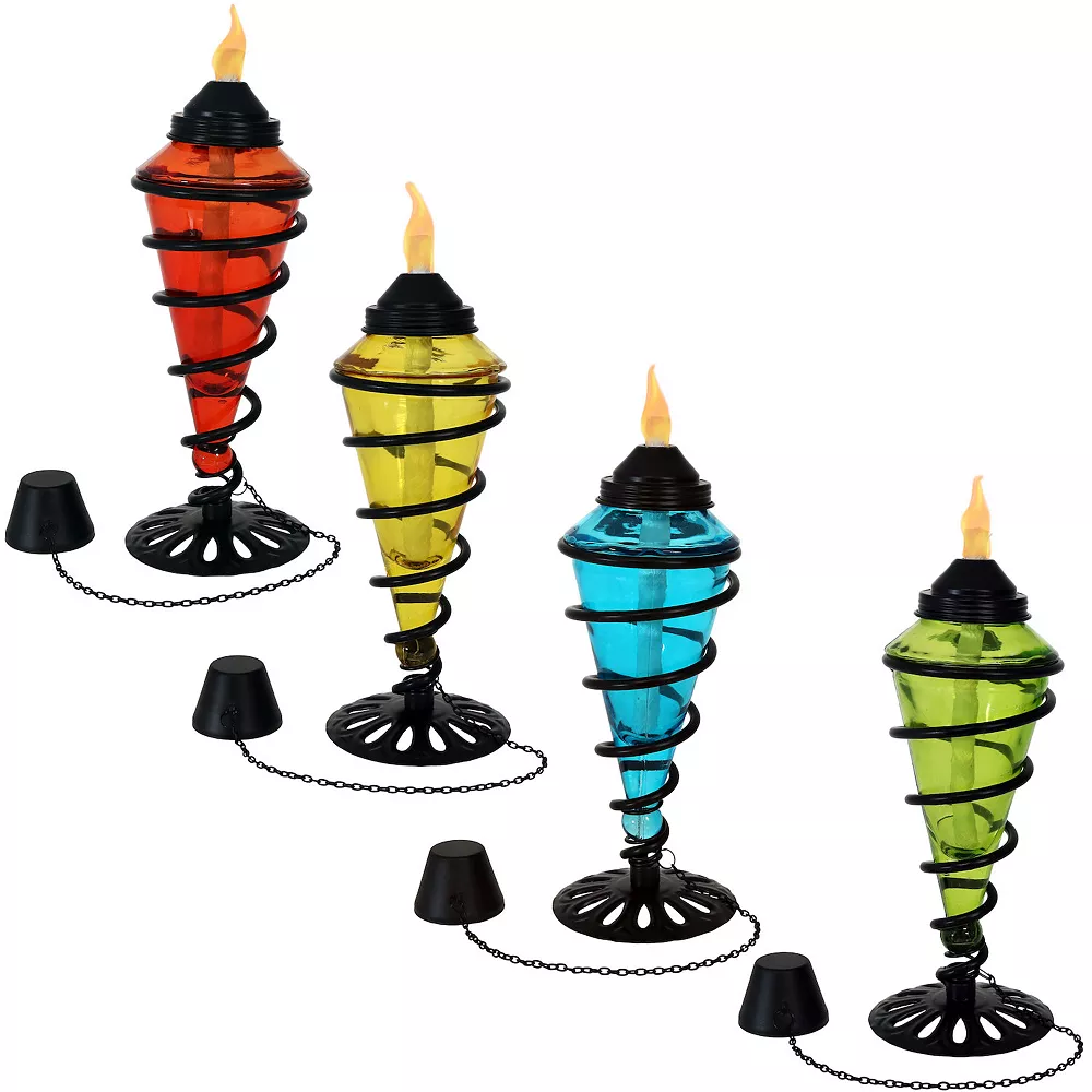 Sunnydaze Decor Sunnydaze Swirled Metal/Glass 2-in-1 Outdoor Lawn Torch - Multi - Set Of 4
