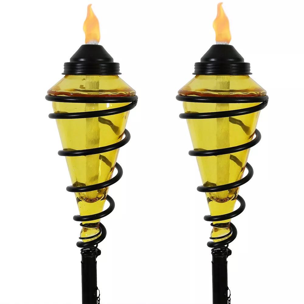 Sunnydaze Decor Sunnydaze Swirled Metal/Glass 2-in-1 Outdoor Lawn Torch - Yellow - Set Of 2
