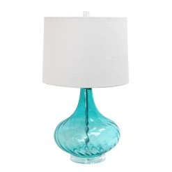All The Rages Elegant Designs Glass Table Lamp With Fabric Shade, Light Blue
