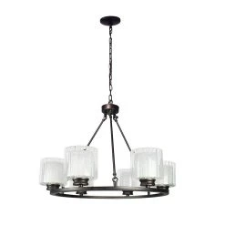 Cenports Fremont 6 Bulb Wagon Wheel Light Fixture With Glass Shades, Elegant Overhead Lighting For Foyer, Living And Dining Room, Or Home Entryways, Dimmable Option