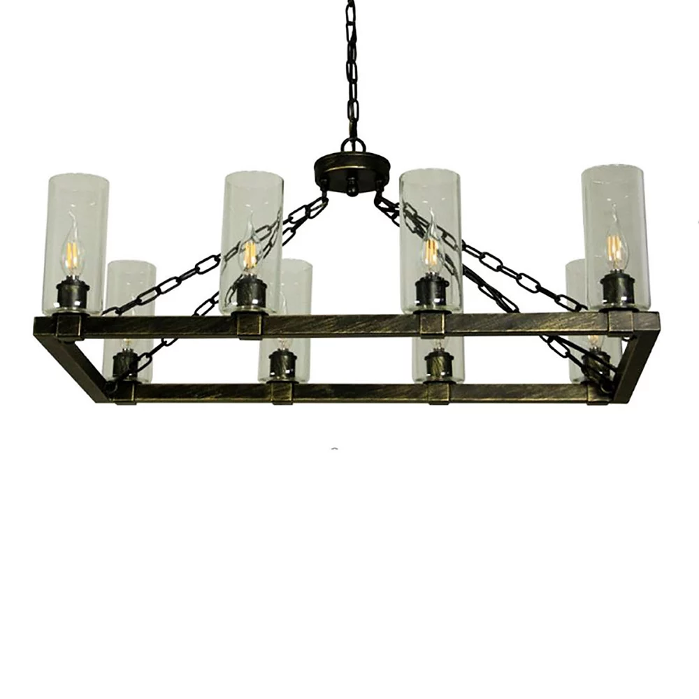 Cenports Canyon Home Kitchen Island Chandelier Light With Glass Lamp Shades (8 Bulb) Matte Black Steel, Adjustable Chain Length/Modern Home Decor