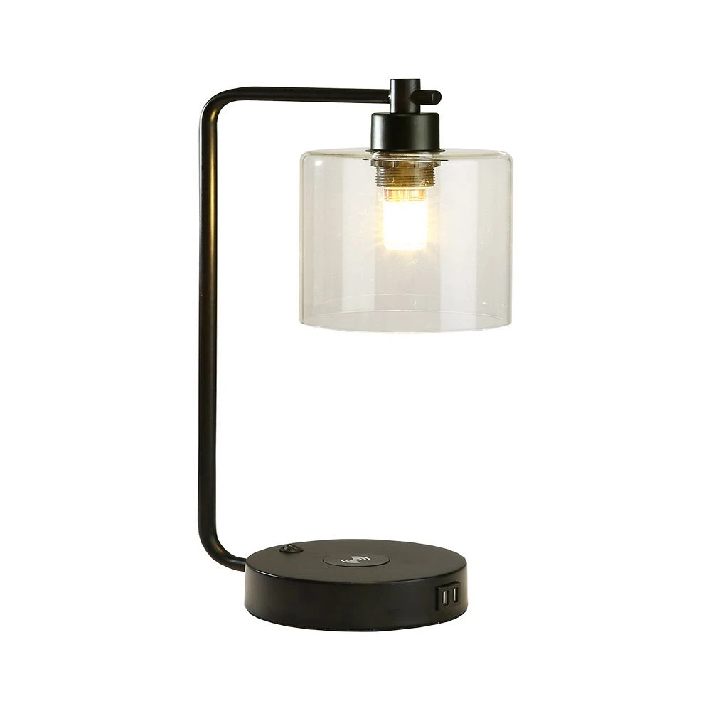 Cenports 19" Clear Table Lamp With Wireless Charger And Glass Shade