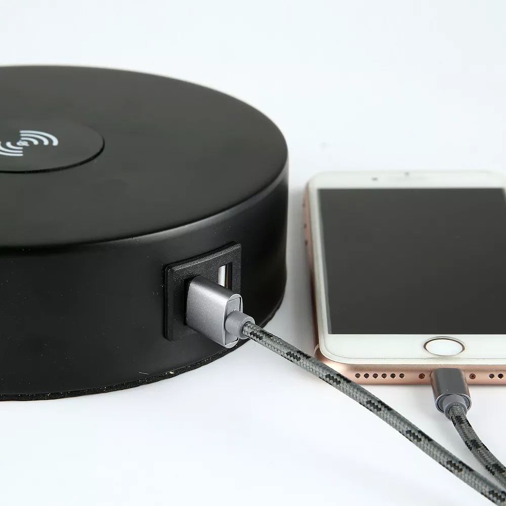 Cenports 19" Clear Table Lamp With Wireless Charger And Glass Shade - Image 3