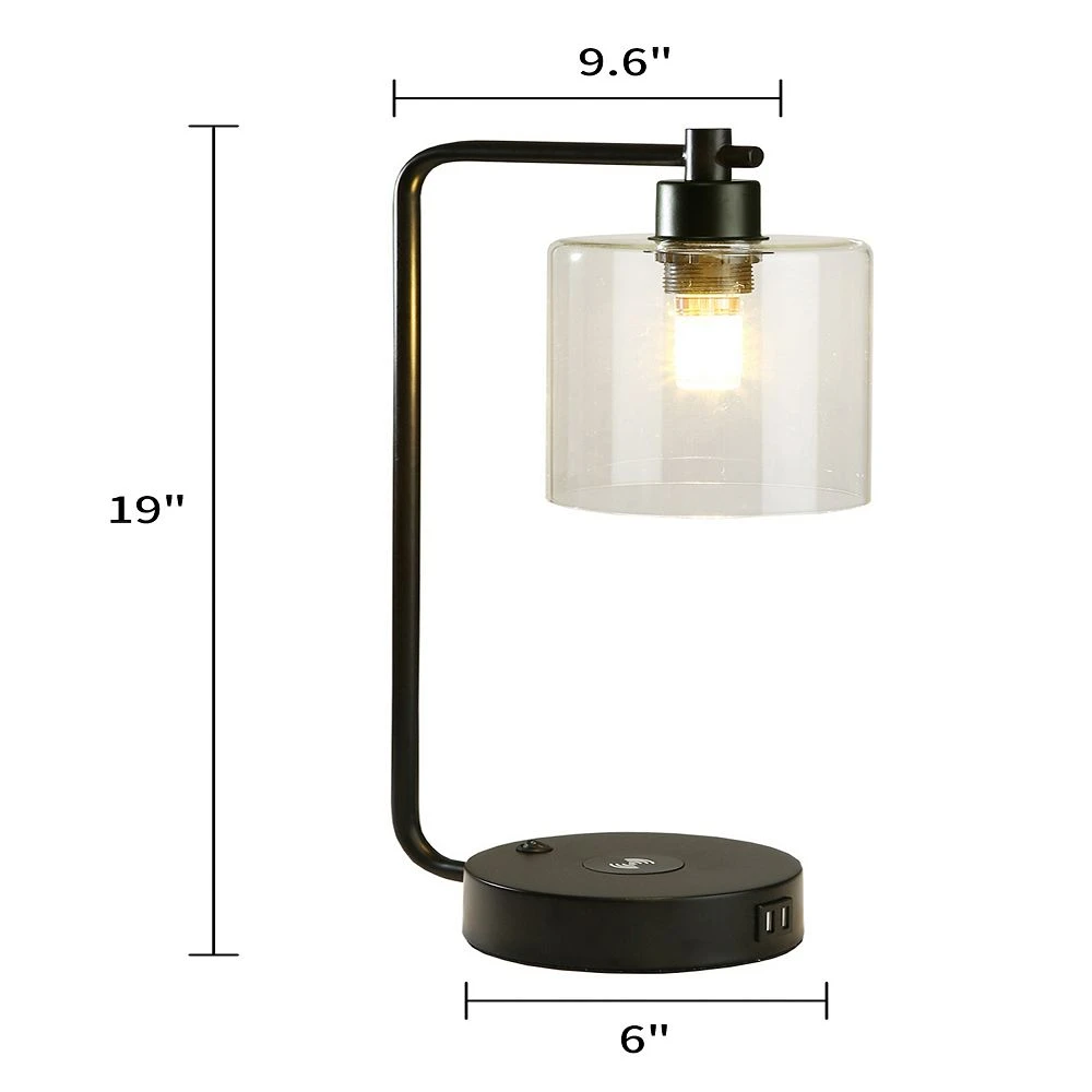 Cenports 19" Clear Table Lamp With Wireless Charger And Glass Shade - Image 4