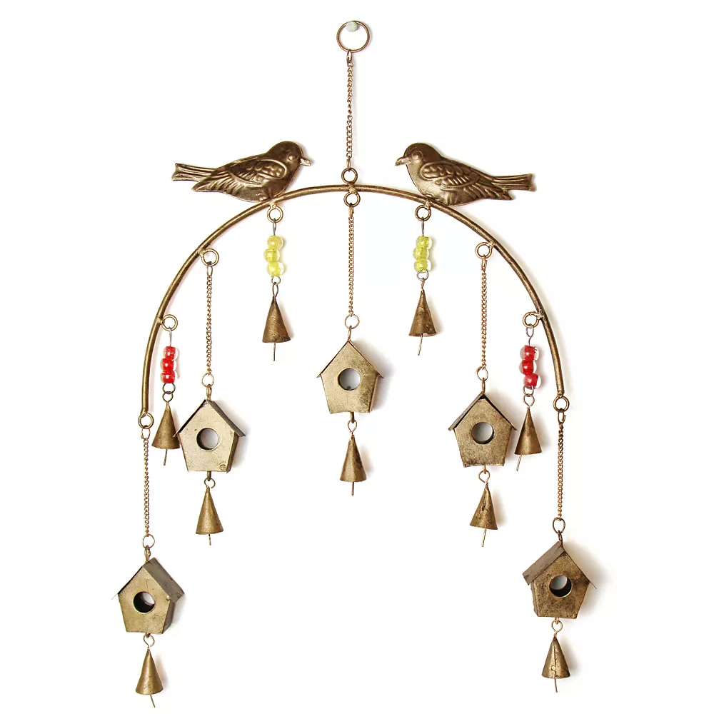 Global Crafts Handcrafted Bird Chime, Recycled Iron And Glass Beads