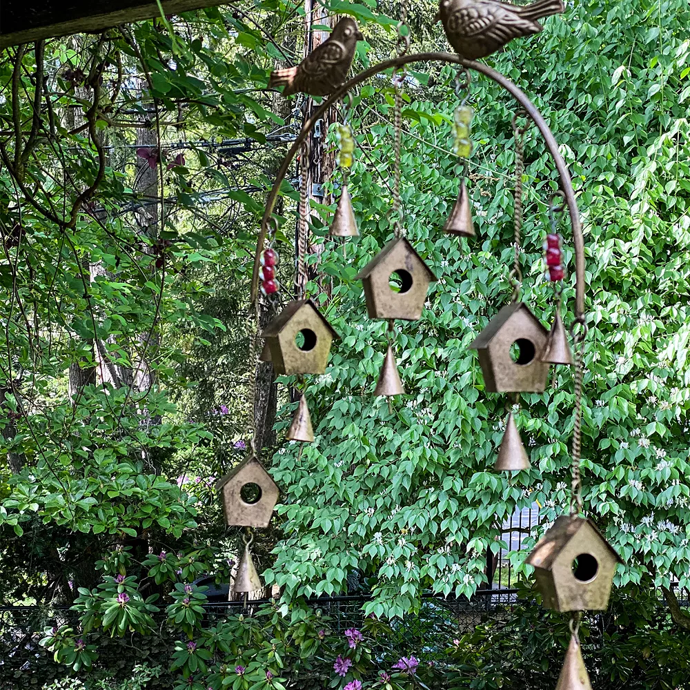 Global Crafts Handcrafted Bird Chime, Recycled Iron And Glass Beads - Image 2