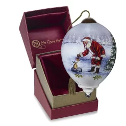Precious Moments Santa Bunny Present Glass Christmas Ornament