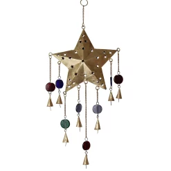 Global Crafts Handcrafted Ornate Star Chime, Recycled Iron And Glass Beads