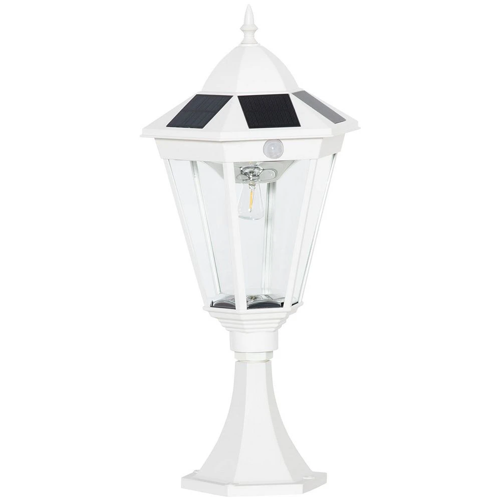 Outsunny 22" Outdoor Solar Lamp Post Light All Weather Protection Lantern Vintage Design Auto Sensor Control Adjustable Brightness With Clear Glass For Backyard Patio Black - Image 2