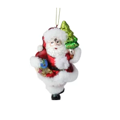 Christmas Central 6” White And Red Glitter Accented Santa Claus Glass Christmas Ornament