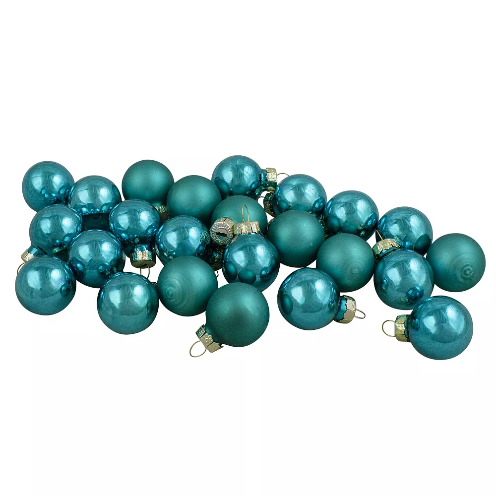 Christmas Central 24ct Shiny And Matte Teal Green Glass Ball Christmas Ornaments 1" (25mm)