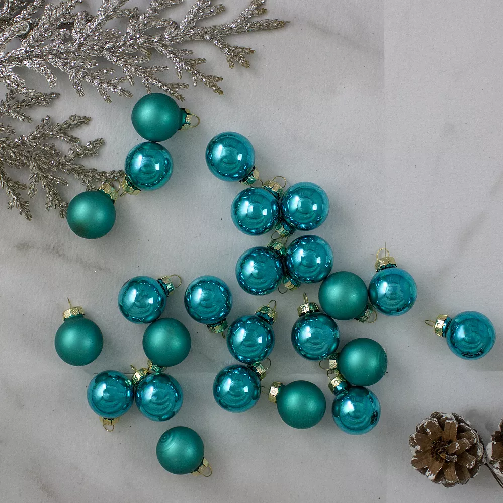 Christmas Central 24ct Shiny And Matte Teal Green Glass Ball Christmas Ornaments 1" (25mm) - Image 2