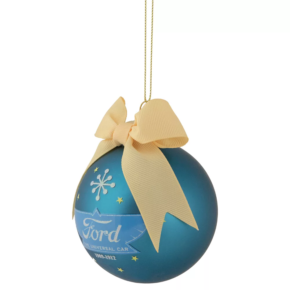 Christmas Central 2.75" Matte Blue "Ford The Universal Car" With A Beige Ribbon Glass Christmas Ball Ornament - Image 3