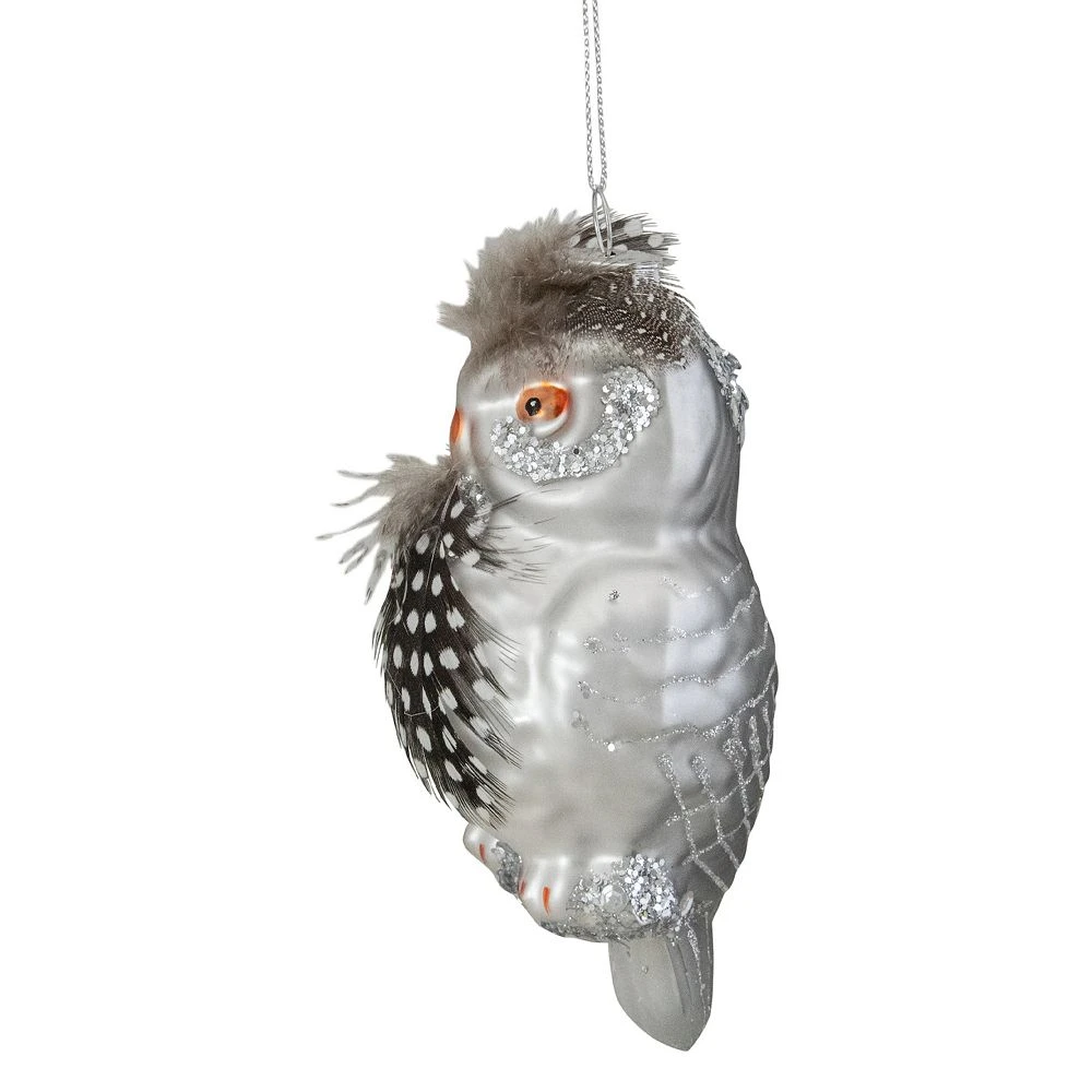 Christmas Central 5" Silver And Brown Glass Snow Owl Christmas Ornament - Image 3