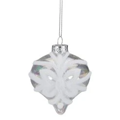 Christmas Central 3.25" Clear Iridescent With White Frost Glass Onion Christmas Ornament