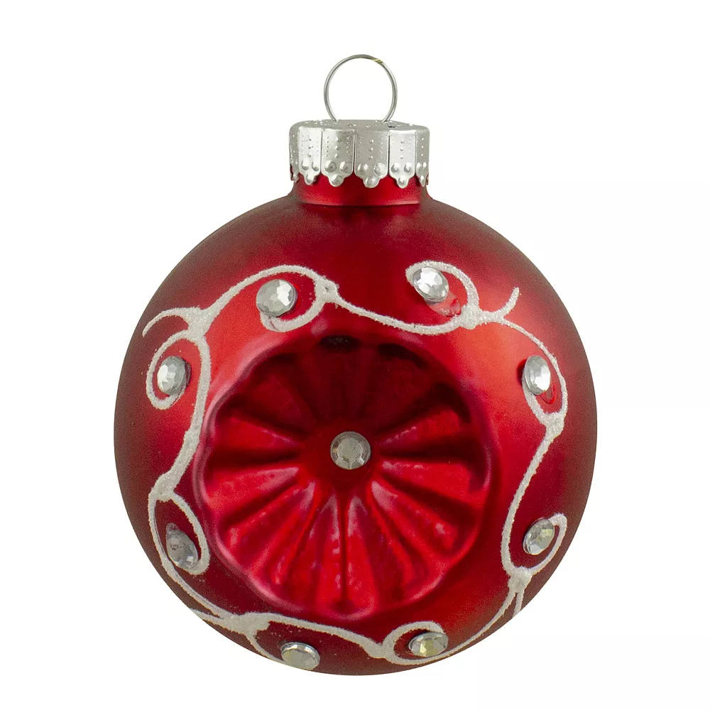 Christmas Central 6ct Red And Silver Retro Reflector Matte Glass Christmas Ball Ornament Set 3.25" (82mm) - Image 2