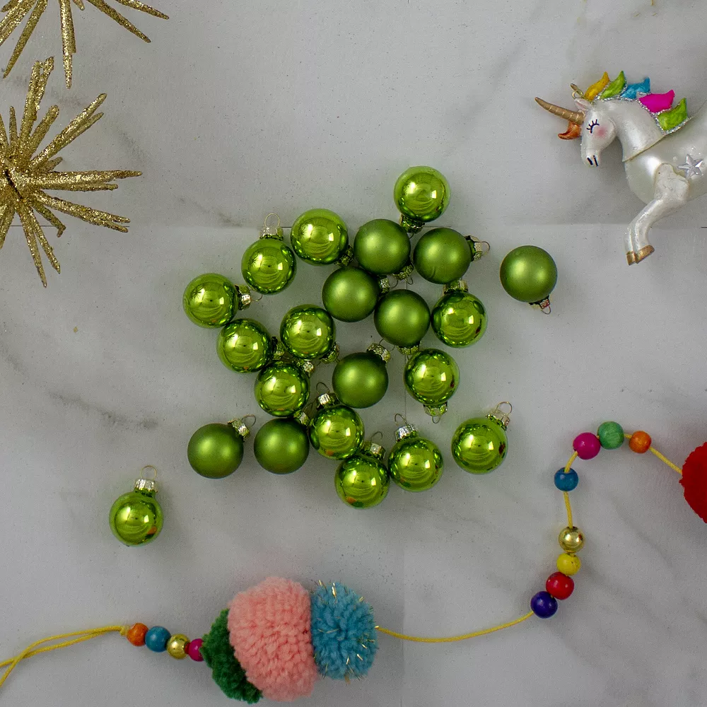 Christmas Central 24ct Kiwi Green 2-Finish Glass Ball Christmas Ornaments 1" (25mm) - Image 2