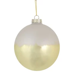 Christmas Central 3.5" Brushed White And Gold Glass Ball Christmas Ornament