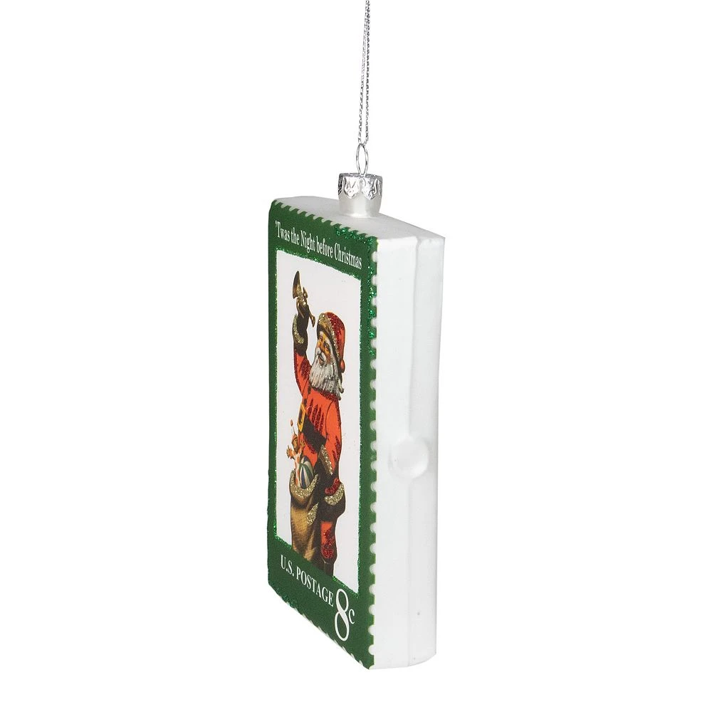 Christmas Central 3.5" Green USPS Santa Stamp "Twas The Night Before Christmas" Glass Christmas Ornament - Image 3