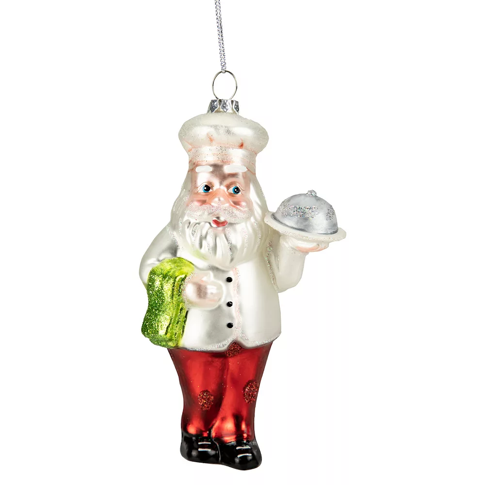 Christmas Central 5.75" White And Red Standing Santa Chef Glass Christmas Ornament