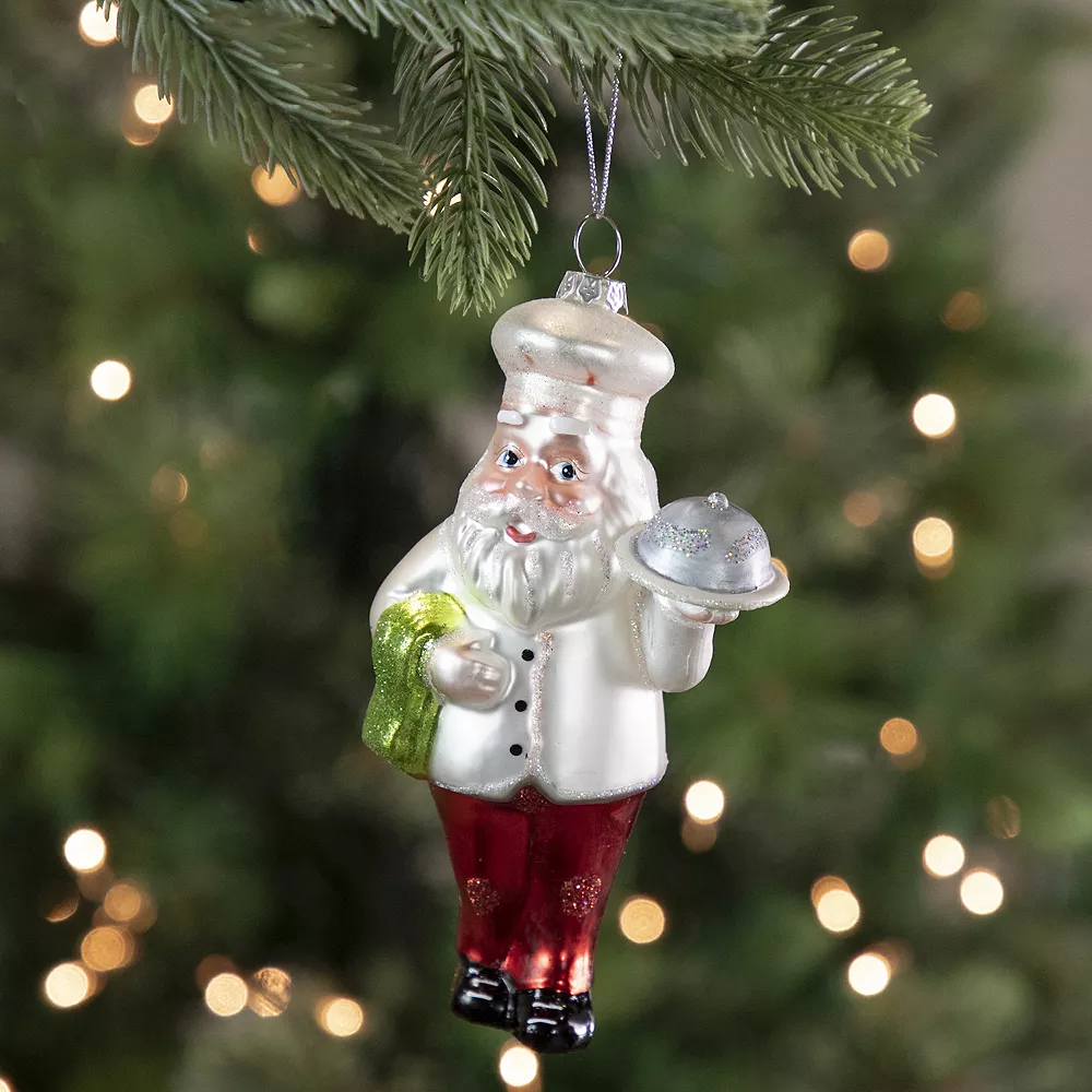Christmas Central 5.75" White And Red Standing Santa Chef Glass Christmas Ornament - Image 2