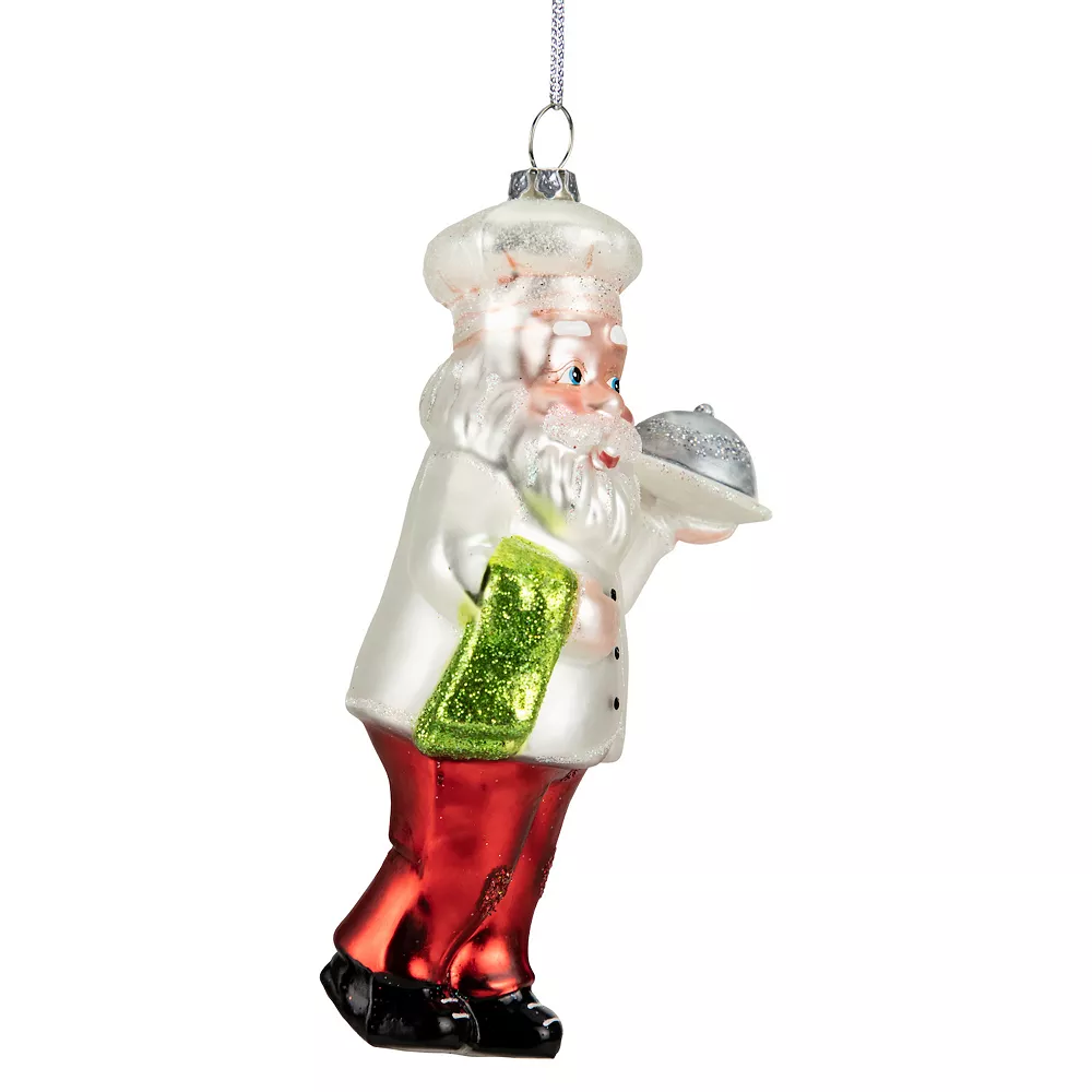 Christmas Central 5.75" White And Red Standing Santa Chef Glass Christmas Ornament - Image 3
