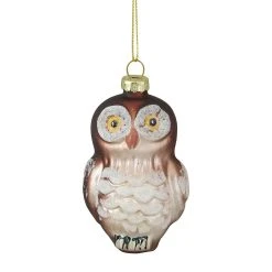 Christmas Central 3.75" Brown And White Glass Owl Christmas Ornament