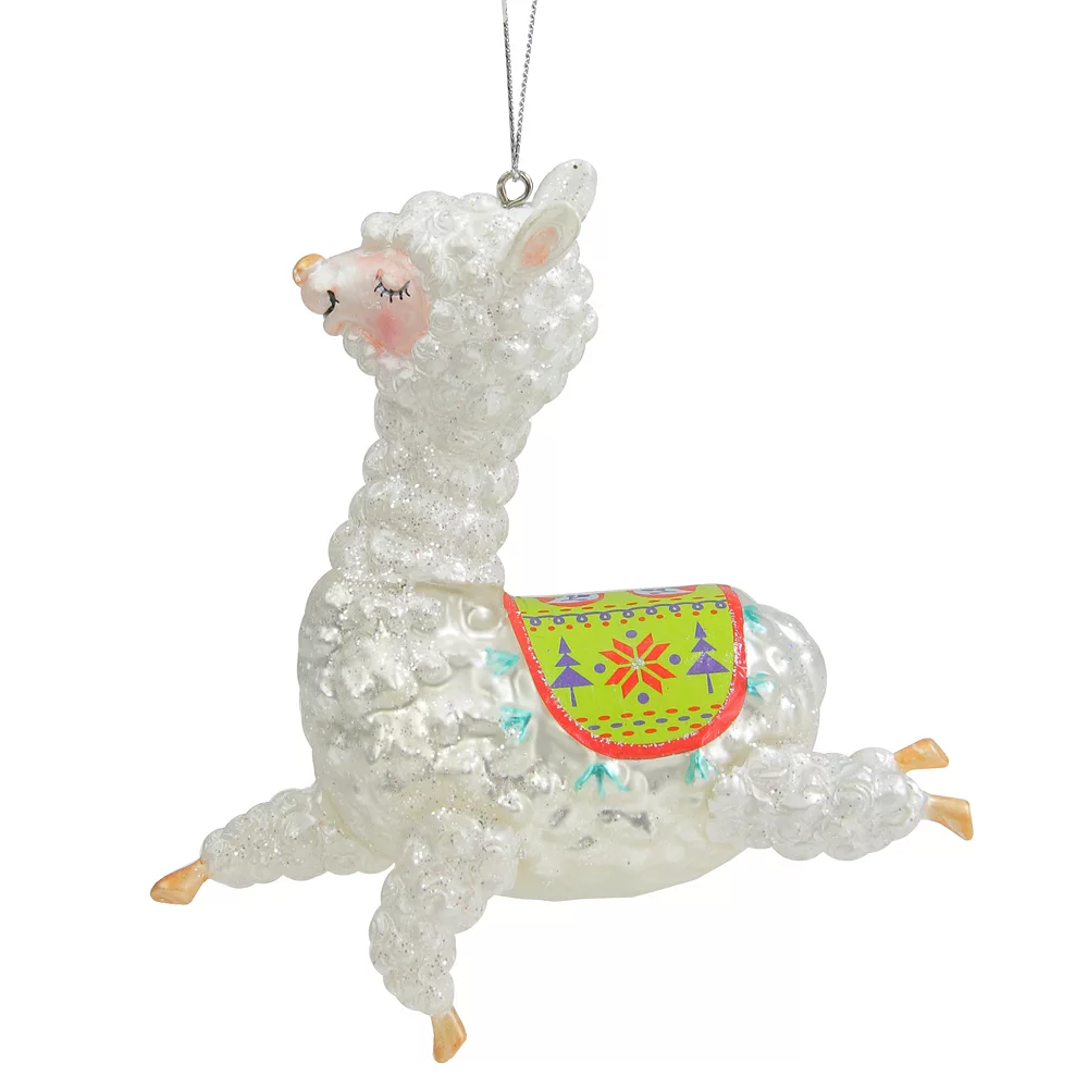Christmas Central 5" White And Green Glittered Regal Jumping Llama Glass Christmas Ornament
