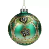 Christmas Central 4" Green Gold And Black Floral Bead And Jewel Glass Ball Christmas Ornament