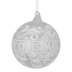 Christmas Central Clear And White "Merry Christmas" Glass Christmas Ball Ornament 4.5" (114mm)