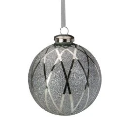 Christmas Central 4" Silver Diamond With Glitter Glass Christmas Ball Ornament