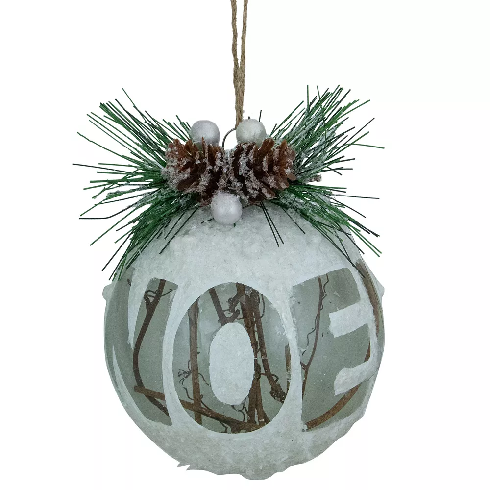 Christmas Central 5" White Frosted NOEL With Holly And Berries Christmas Glass Ornament