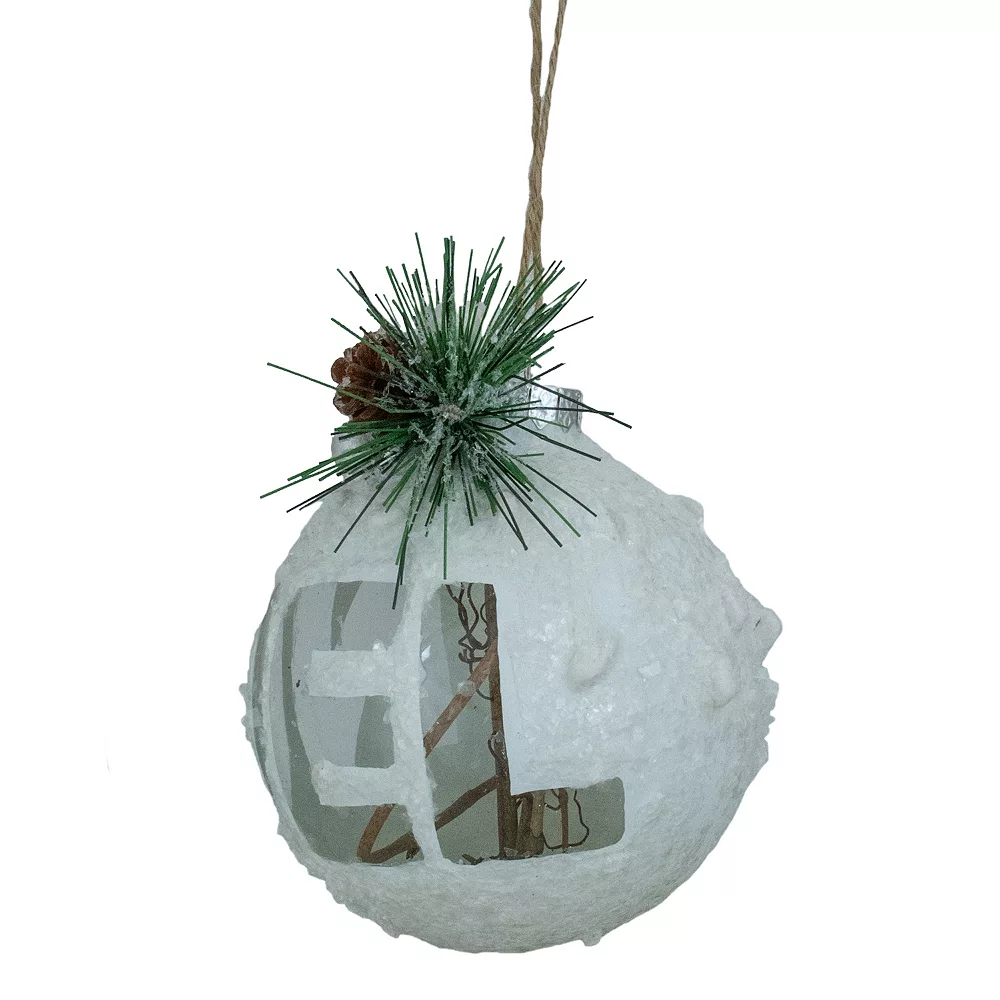 Christmas Central 5" White Frosted NOEL With Holly And Berries Christmas Glass Ornament - Image 2
