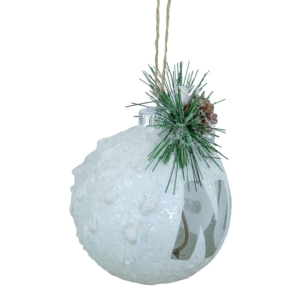Christmas Central 5" White Frosted NOEL With Holly And Berries Christmas Glass Ornament - Image 3