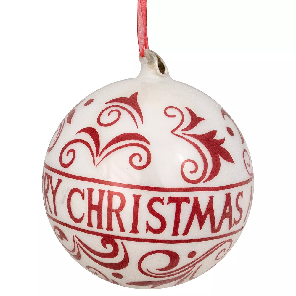 Christmas Central 6" Red And White Merry Christmas Glass Ball Ornament