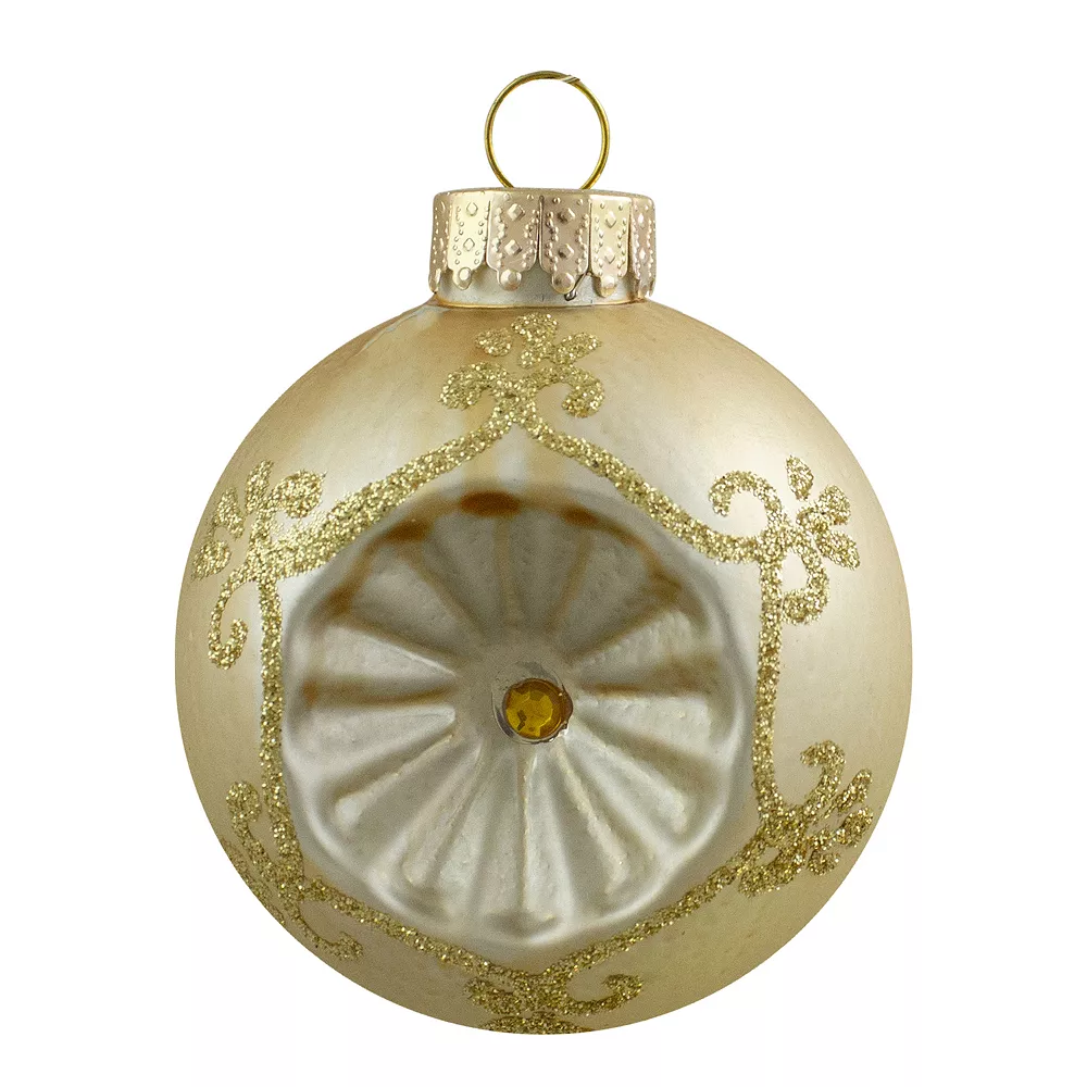 Christmas Central 6ct Gold 2-Finish Retro Reflector Glass Christmas Ball Ornaments 2.75" (70mm) - Image 2